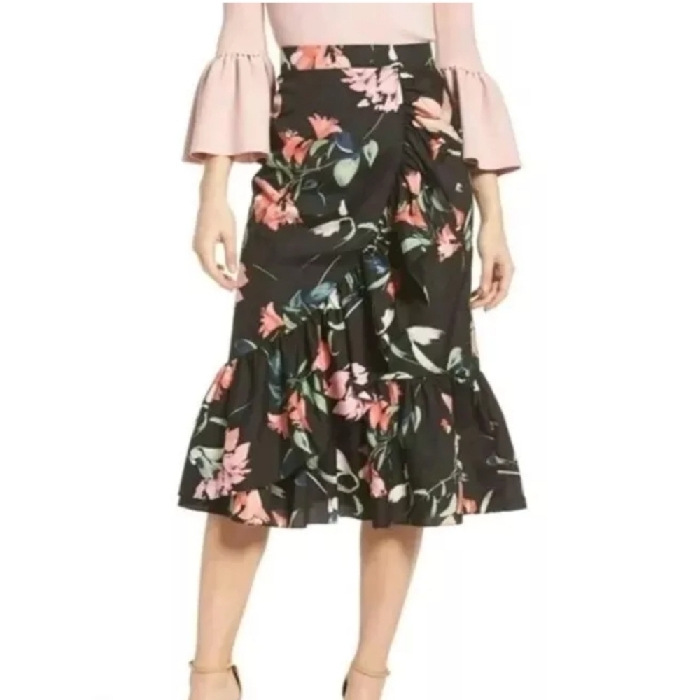 Eliza J Floral Skirt Faux Wrap Lined Size 14